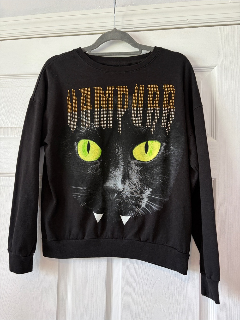 Freeze Vampurr Black Sweatshirt with Neon Yellow-Green Cat Eyes MEOW size large